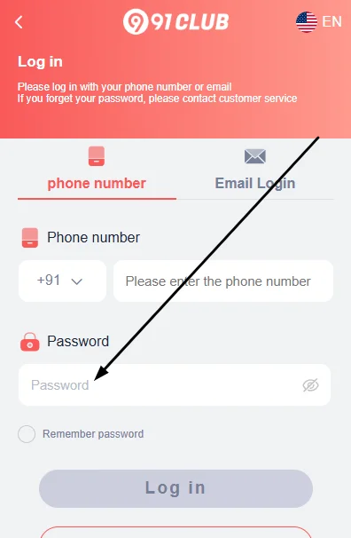 enter the login password