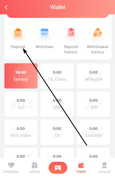 go to the deposit option