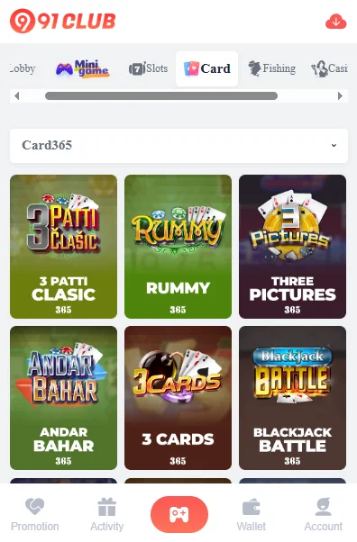 play card games on 91 club